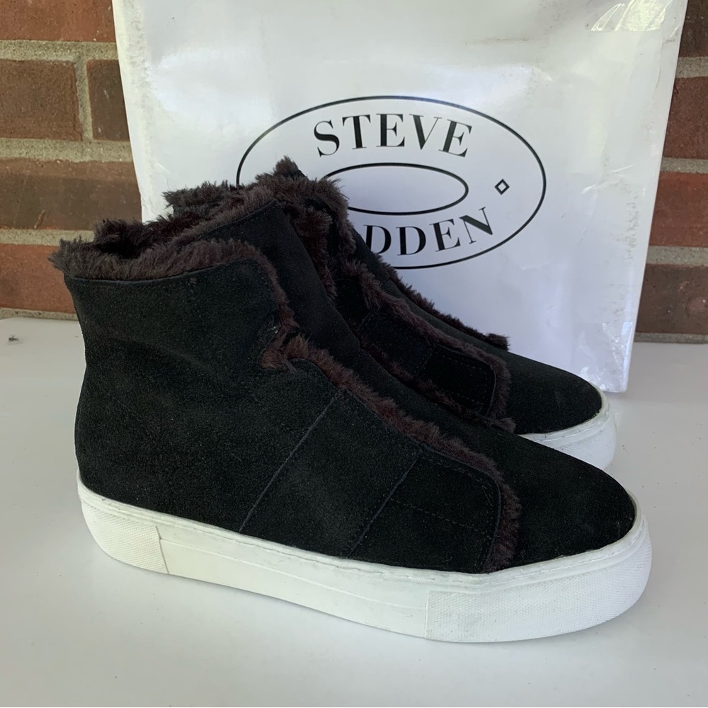 Steve Madden Womens Alpine High Too Fashion Sneakers Black Suede Size US 6 M